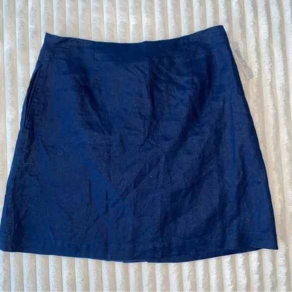 Wilfred Aritzia Linen Skirt Navy Blue Size 6 Button Front Mini Skirt NWTLachlan - Picture 4 of 6